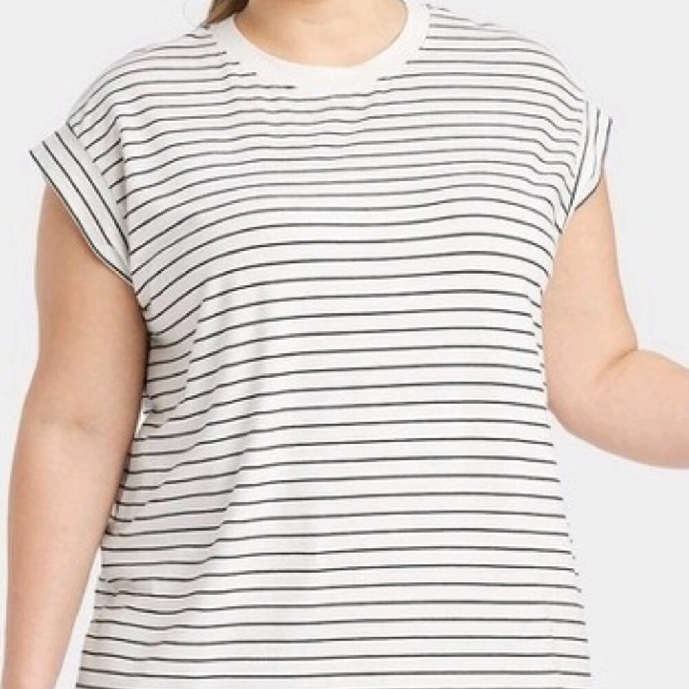 Target A New Day Cotton Modal Spandex Striped Midi Dress Women's XL Cream Black